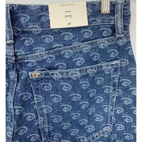 H&M Jeans 30 x 32 Blue Disney 100 X Loose High Rise Straight Leg Men Denim New - Picture 6 of 9